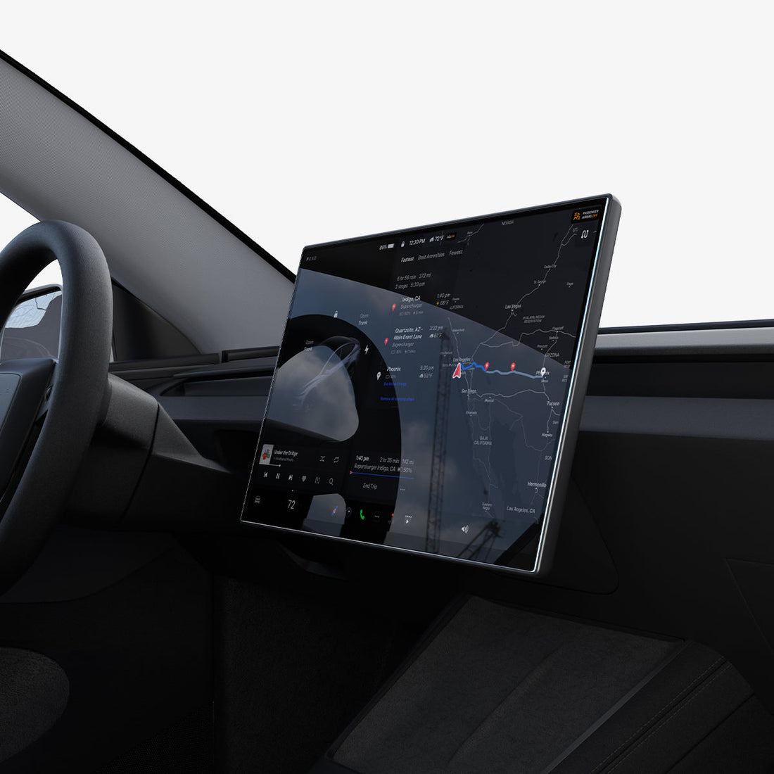 AGL10820 - Model Y Juniper (2025+) Screen Protector GLAS.tR EZ Fit | 16 inch showing the side of the monitor with installed screen protector