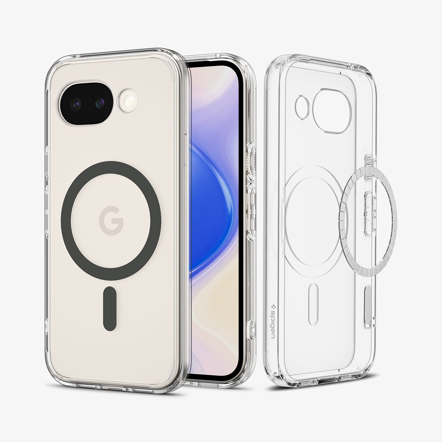 ACS11277 - Pixel 10a Ultra Hybrid Metal Ring (Mag Fit) in Clear Graphite showing the back, front and inside