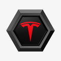 ACP11371 - Universal Tire Valve Stem Cap | VS100TS/R in Red showing a close-up of the black hexagonal cap top with glossy inlay and bold red Tesla logo.