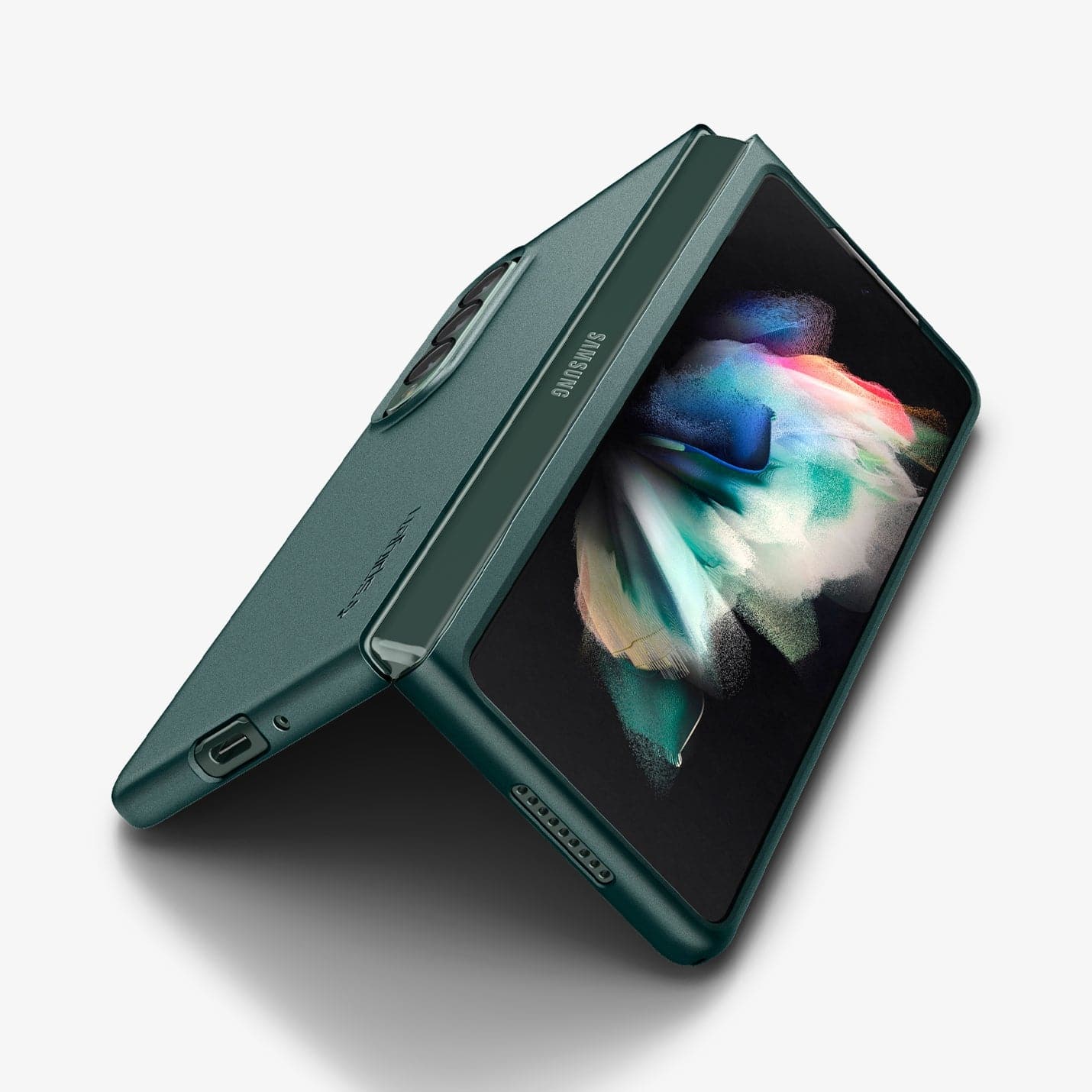 ACS03093 - Galaxy Z Fold 3 Case AirSkin in phantom green showing the back, front, spine and bottom