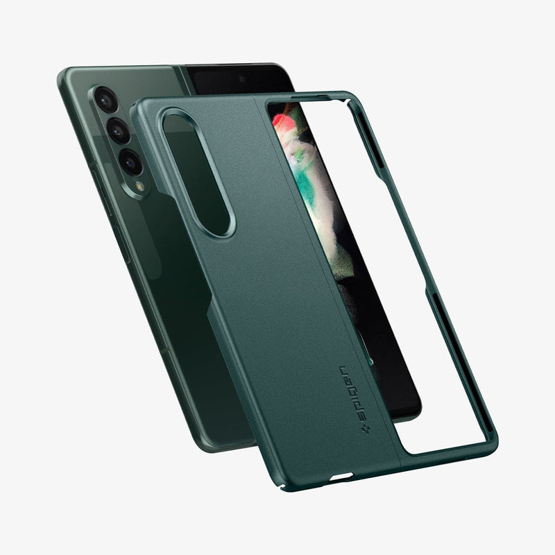 ACS03093 - Galaxy Z Fold 3 Case AirSkin in phantom green showing the back and front with case hovering in front of device