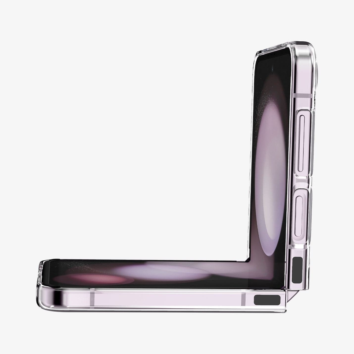 ACS06230 - Galaxy Z Flip 5 Case AirSkin in crystal clear showing the side and partial front with device half open