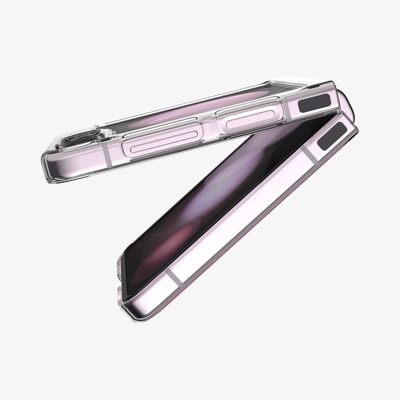 ACS06230 - Galaxy Z Flip 5 Case AirSkin in crystal clear showing the side and partial inside with device slightly open