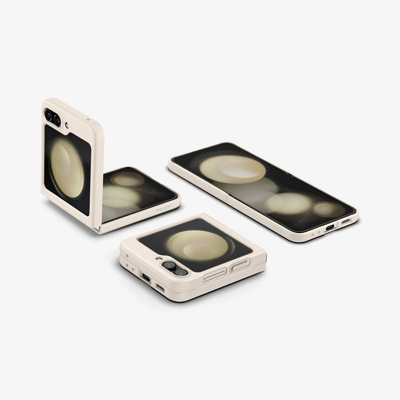 ACS06231 - Galaxy Z Flip 5 Case AirSkin in pearled ivory showing the back and front of multiple devices