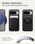 ACS09699 - Pixel 10, Pixel 10 Pro Thin Fit (MagFit) in black  showing perfect attaction. pair it up with essential magfit accessories.