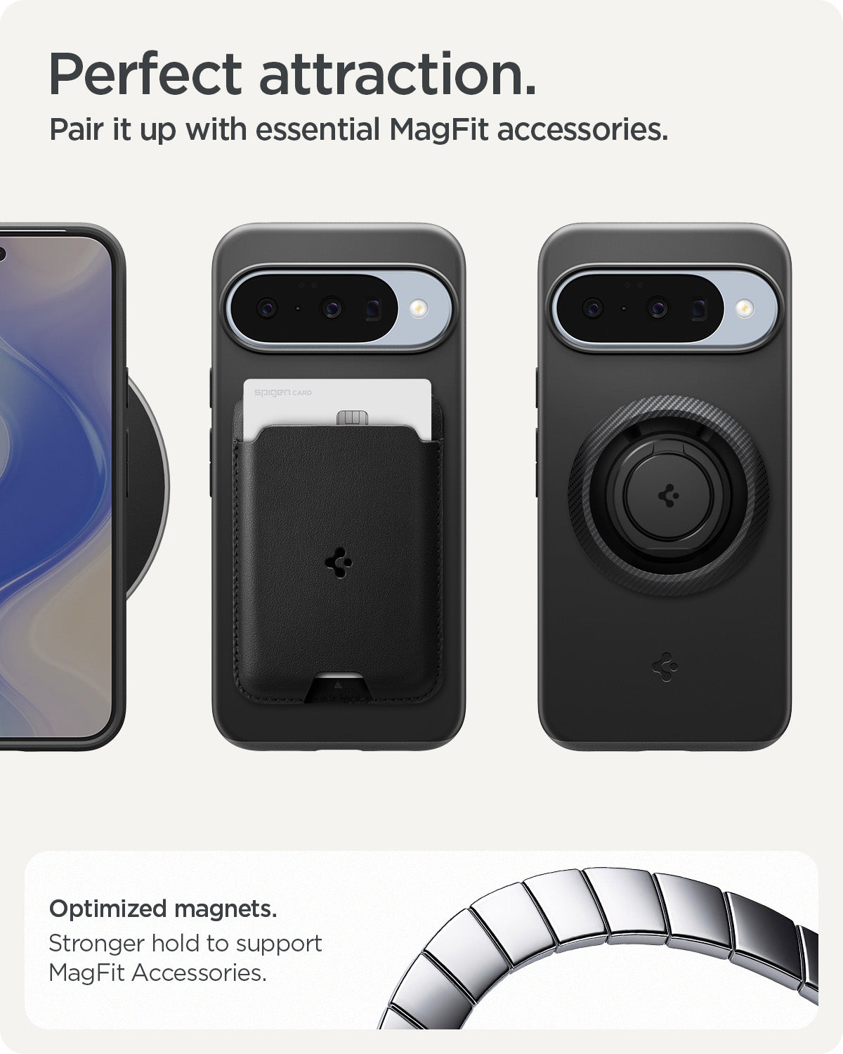 ACS09699 - Pixel 10, Pixel 10 Pro Thin Fit (MagFit) in black  showing perfect attaction. pair it up with essential magfit accessories.
