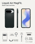 ACS09719 - Pixel 10 Pro XL Case Liquid Air (MagFit) in abyss green showing the quick case overview. Lifted edge protection, MagFit compatible, Aircushion technology, slim design, tactile buttons and wireless charging compatible