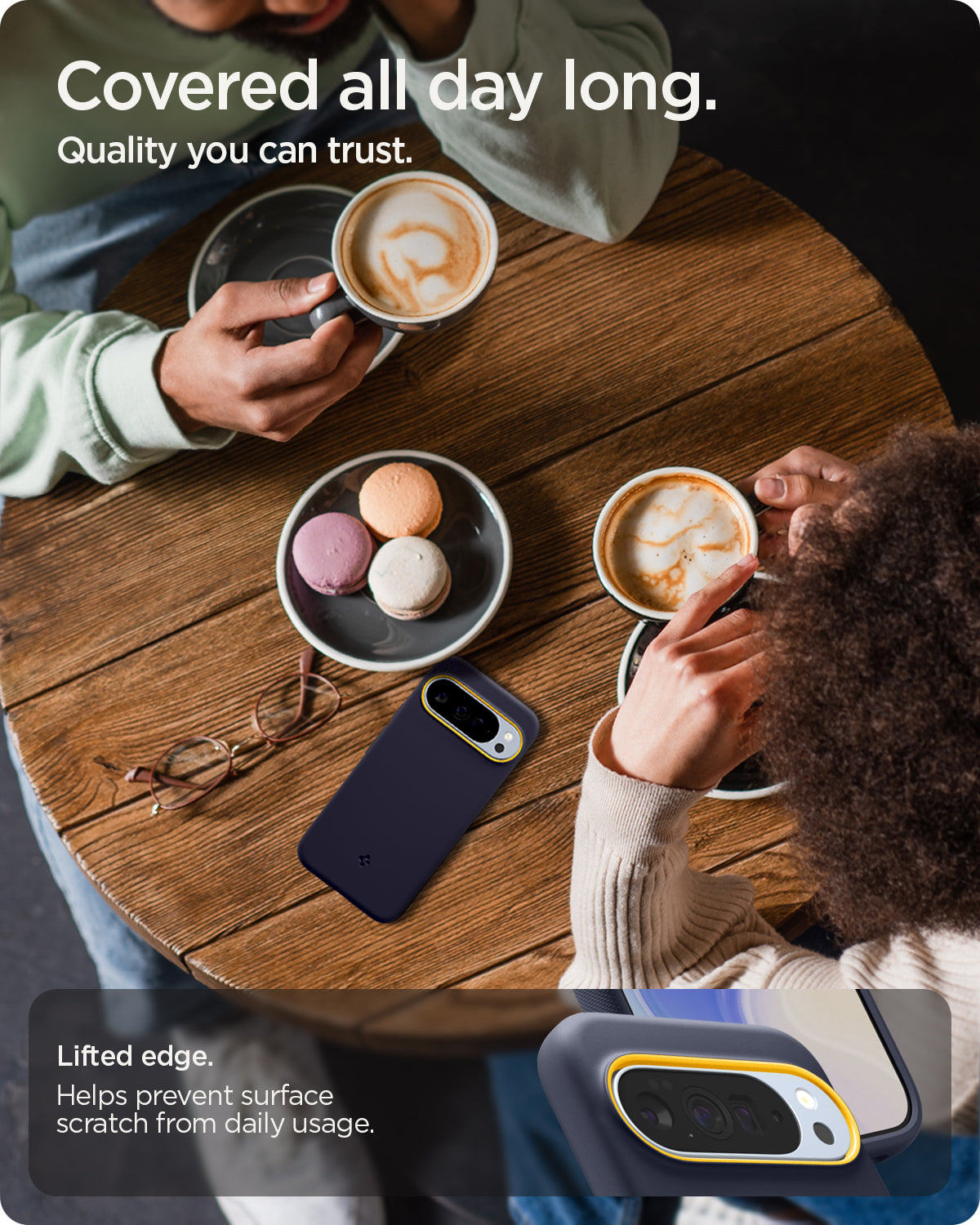 ACS09734 - Pixel 10 Pro XL Case Nano Pop (MagFit) in blueberry navy showing the lifted edge. Helps prevent surface scratch from daily usage. Covered all day long. Quality you can trust.