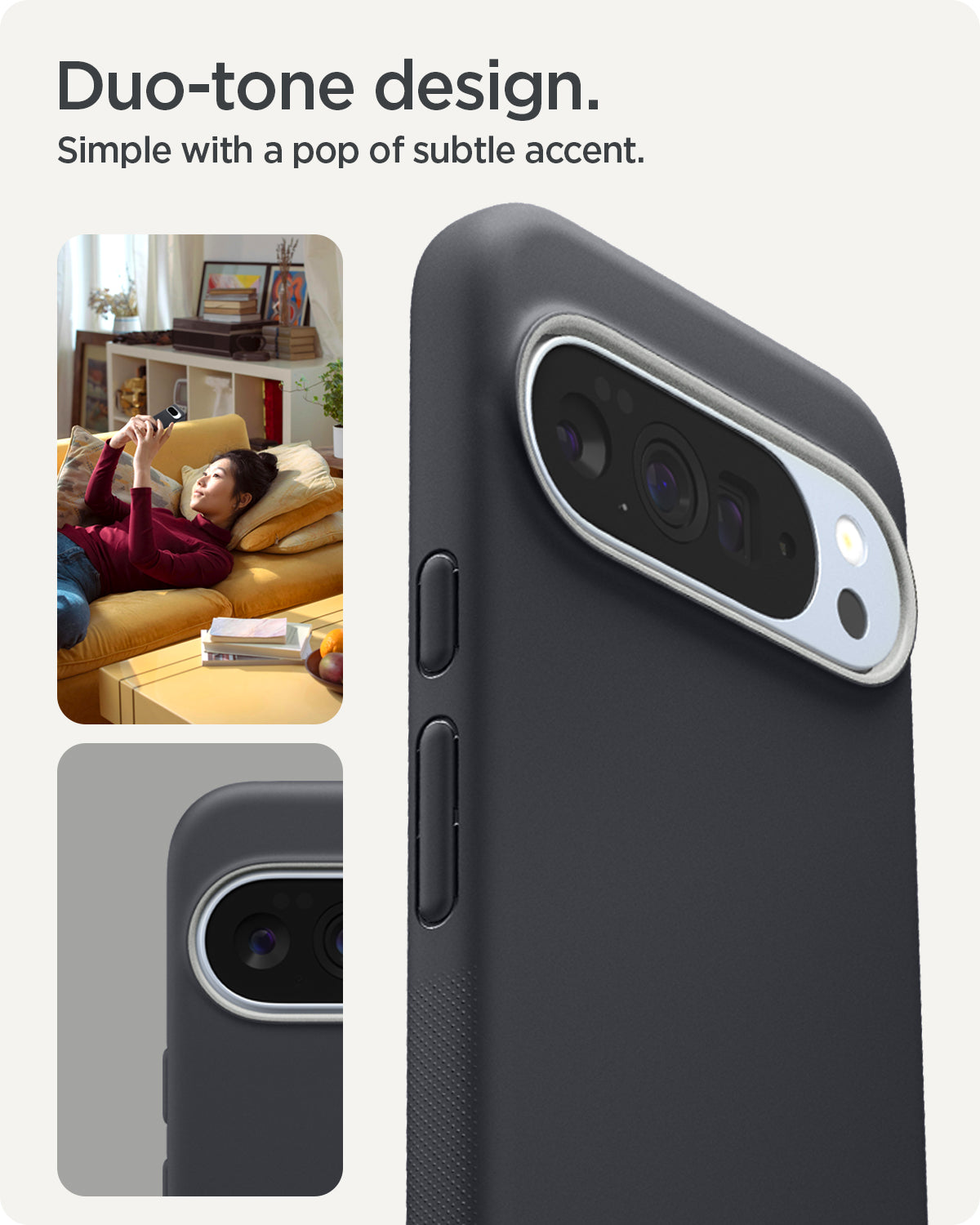 ACS09736 - Pixel 10 Pro XL Case Nano Pop (MagFit) in black sesame showing the duo-tone design. Simple with a pop of subtle accent.