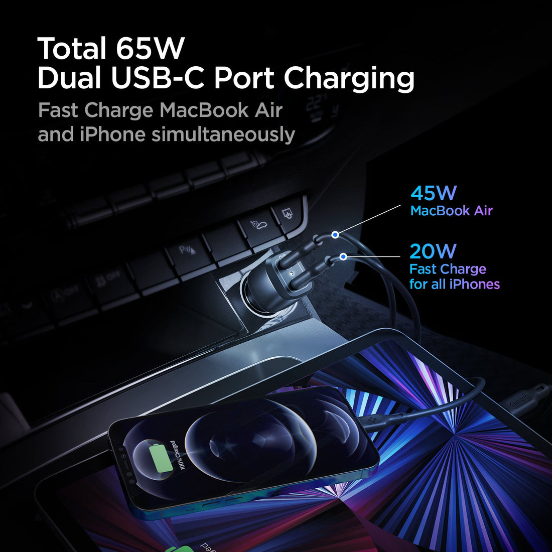 Dual Port Car Charger Adapter | 65W | PC2000