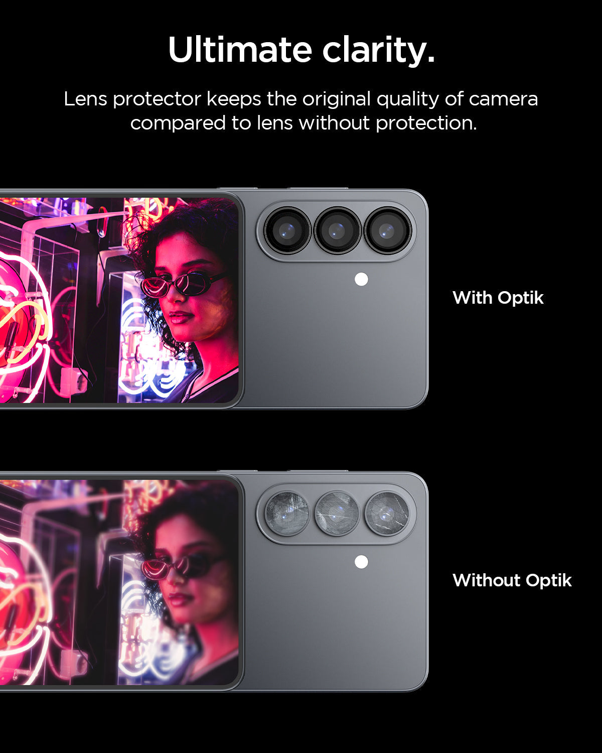 AGL11082 - Galaxy S26 Plus Optik EZ Fit Lens Pro Protector showing ultimate clarity. lens protector keeps the original quality of camera compared to kens without protection
