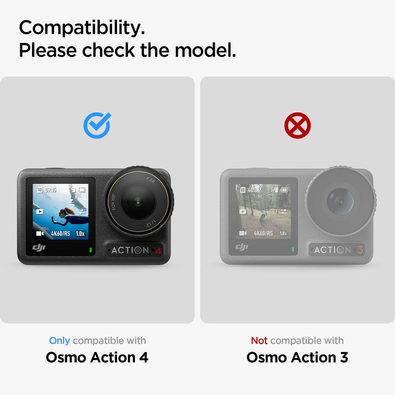 AGL07445 - DJI Osmo Action 4 Screen Protector EZ FIT GLAS.tR showing the compatibility, only compatible with Osmo Action 4 and Not for Osmo Action 3