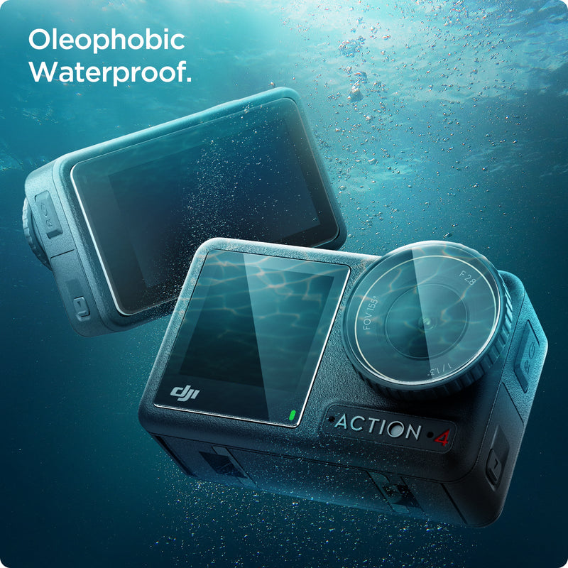 AGL07445 - DJI Osmo Action 4 Screen Protector EZ FIT GLAS.tR showing the oleophobic waterproof