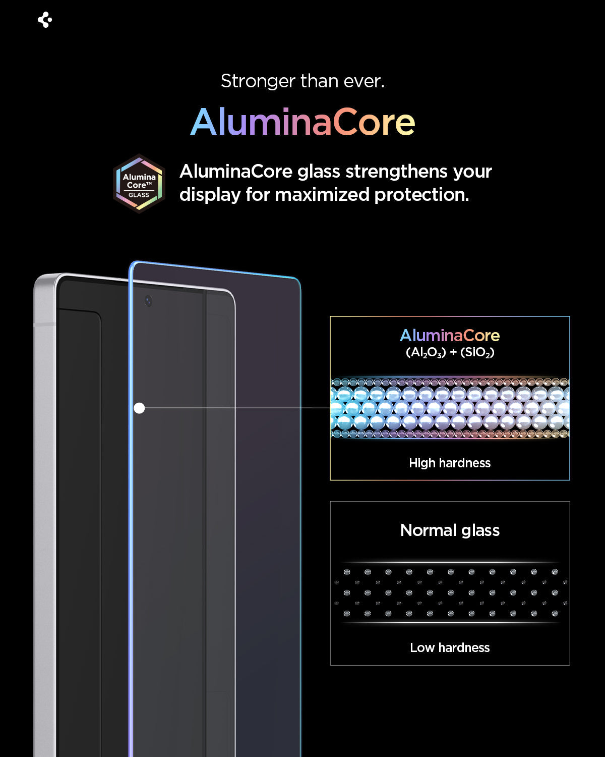 AGL11079 - Galaxy S26 Plus GLAS.tR EZ Fit Pro showing aluminacore glass strengthens your display for maximized protection