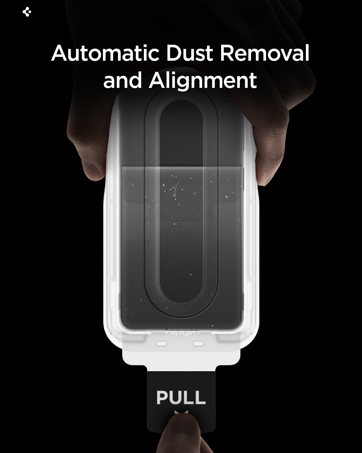 AGL11079 - Galaxy S26 Plus GLAS.tR EZ Fit Pro showing automatic dust removal and alignment