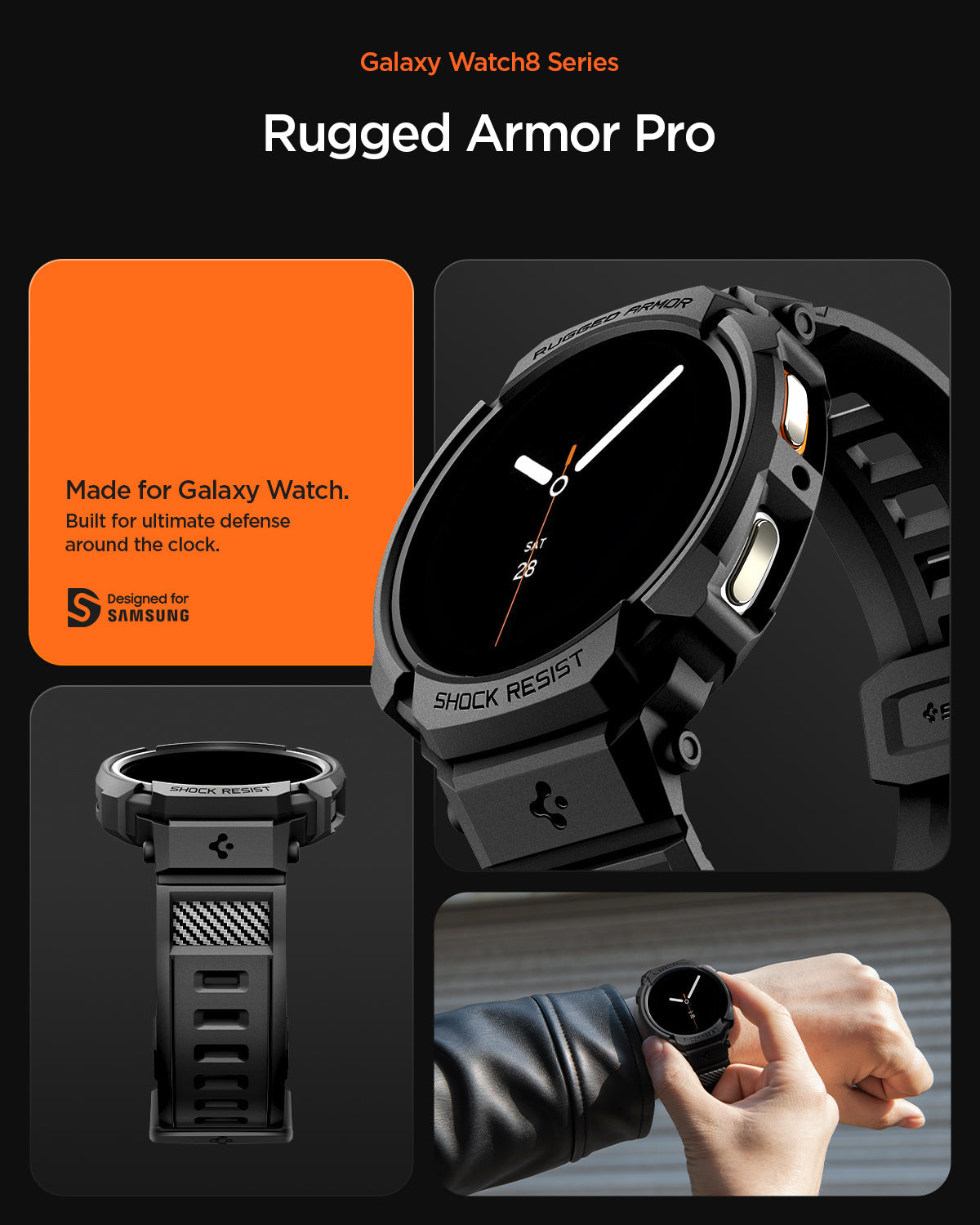 ACS10007 - Galaxy Watch 8 Rugged Armor Pro  showing rugged armor made for galaxy watch. Built for ultimate defense around the clock.