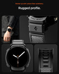 ACS10007 - Galaxy Watch 8 Rugged Armor Pro showing bolster up with carbon fiber aesthetics. rugged profile.