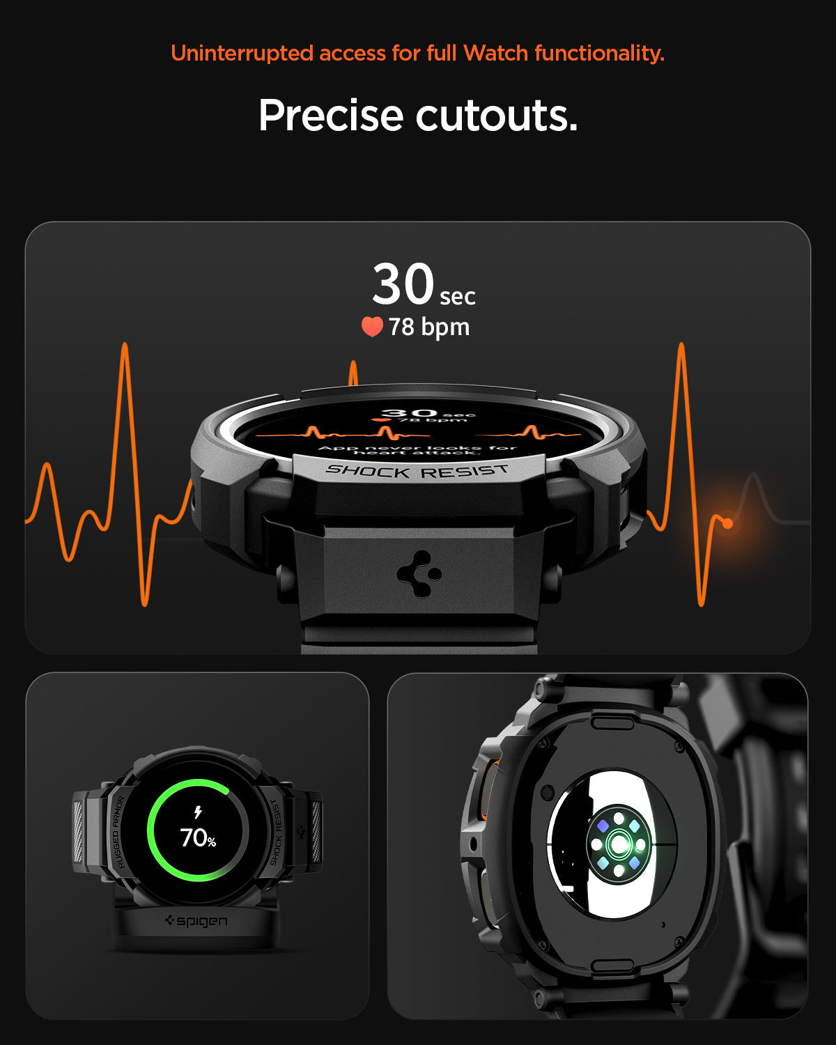 ACS10007 - Galaxy Watch 8 Rugged Armor Pro showing precise cutouts