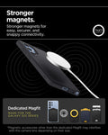 ACS09017 - Galaxy S25 Ultra Case Silicone Fit (MagFit + Qi2 Ready) in Black showing the stronger magnets. Stronger magnets for easy, securer, and snappy connectivity. Dedicated MagFit made for the Galaxy S25 Series. *Non-Magfit magnetic accessories may interfere with the camera lens, depending on their size.