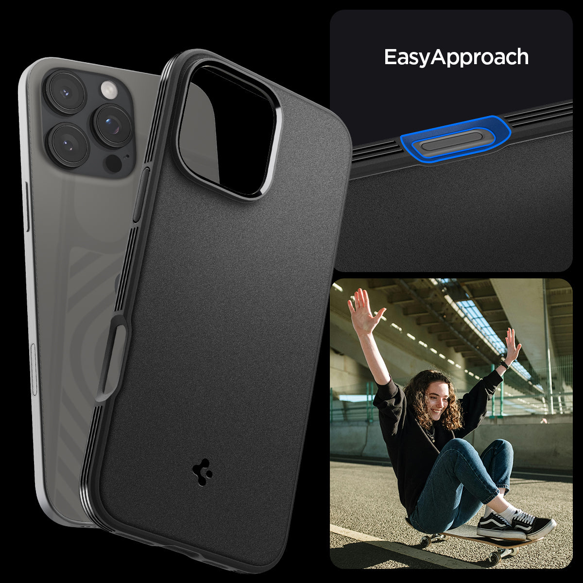 ACS08021 - iPhone 16 Pro Max Sand Blast in Matte Black  showing easy approach