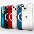 ACS03528 - iPhone 13 Case Ultra Hybrid Mag Safe Compatible in white showing the multiple cases back and partial front showcasing different colors of the devices