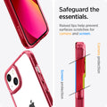 ACS03524 - iPhone 13 Case Ultra Hybrid in red crystal showing the raised lips help prevent surfaces scratches for camera and screen. Screen protection and Camera protection