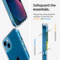 ACS03317 - iPhone 13 Mini Case Ultra Hybrid in crystal clear showing the raised lips help prevent surfaces scratches for camera and screen. Screen protection and Camera protection