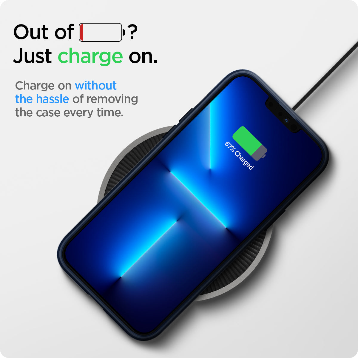 ACS03259 - iPhone 13 Pro Case Liquid Air in navy blue showing charge on without the hassle of removing the case every time