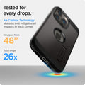 ACS03221 - iPhone 13 Pro Max Case Tough Armor in gunmetal showing the  tested for every drops. Air Cushion Technology absorbs and mitigates all impacts in each corner. Dropped from 48