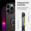ACS03221 - iPhone 13 Pro Max Case Tough Armor in gunmetal showing the safeguard the essentials. Raised lips help prevent surfaces scratches for camera and screen.