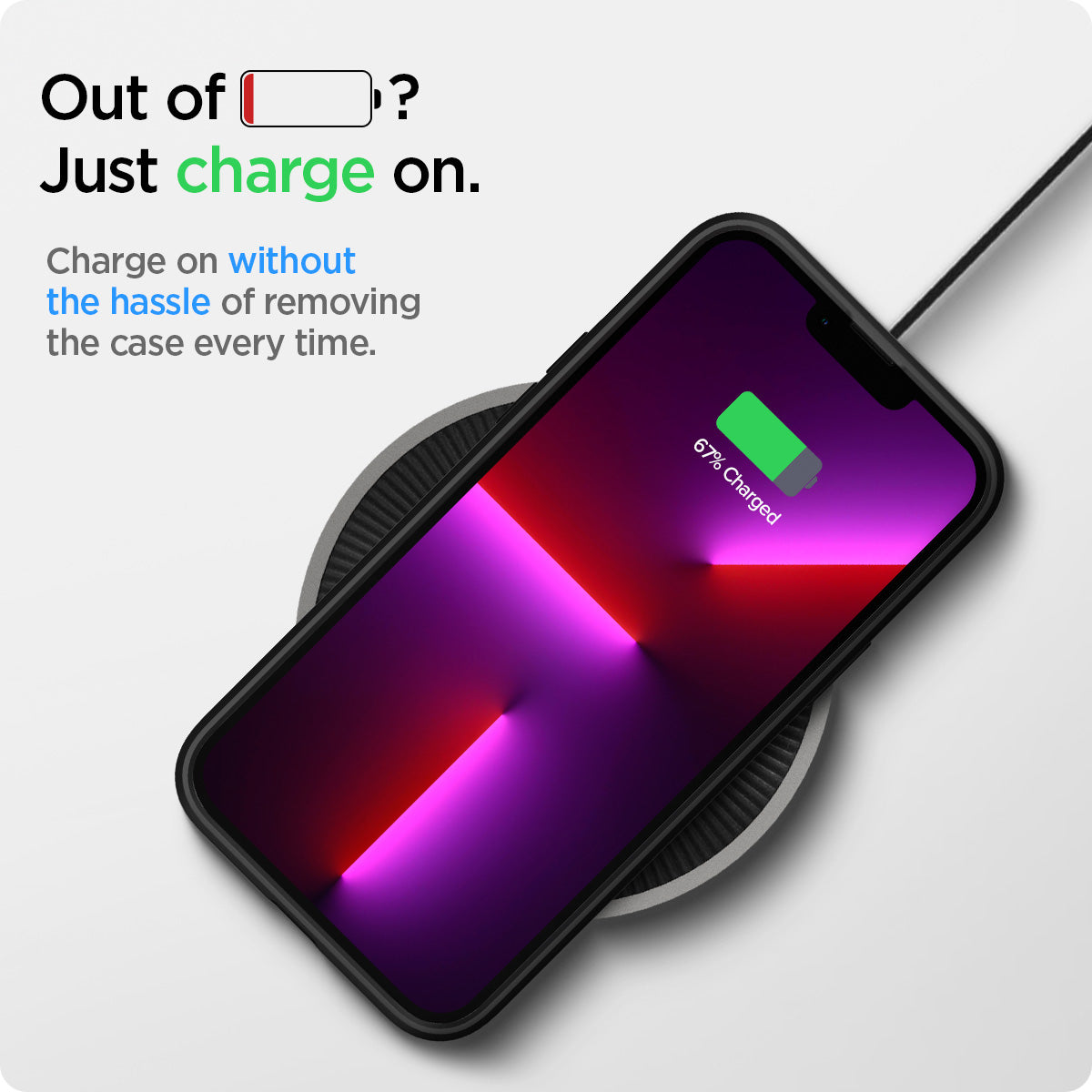 ACS03205 - iPhone 13 Pro Max Case Ultra Hybrid in matte black showing charging on without the hassle of removing the case every time