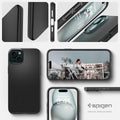 ACS06776 - iPhone 15 Case Thin Fit in black bare essentials. spigen.