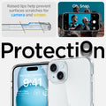 ACS06647 - iPhone 15 Plus Case Liquid Crystal in crystal clear showing the raised lips help prevent surfaces scratches for camera and screen