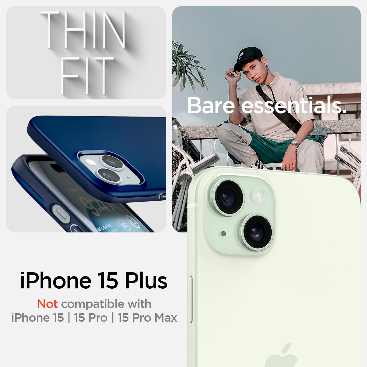 ACS06640 - iPhone 15 Plus Case Thin Fit in navy blue  Thin Fit in black thin fit. Bare essentials. compatibility only with iPhone 15 Plus. Not compatible with iPhone 15 | 15 Pro | 15 Pro Max