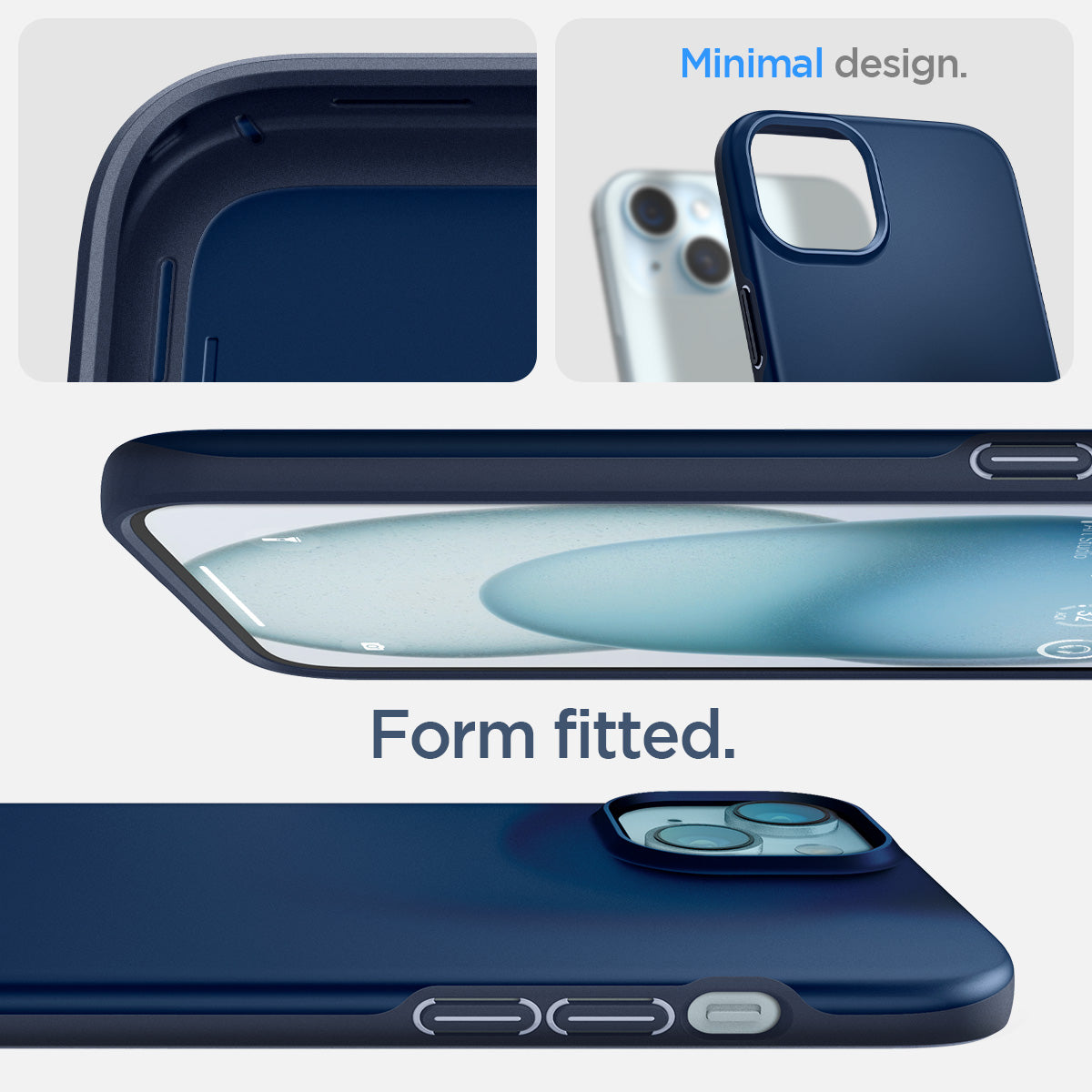ACS06640 - iPhone 15 Plus Case Thin Fit in navy blue minimal design. form fitted.
