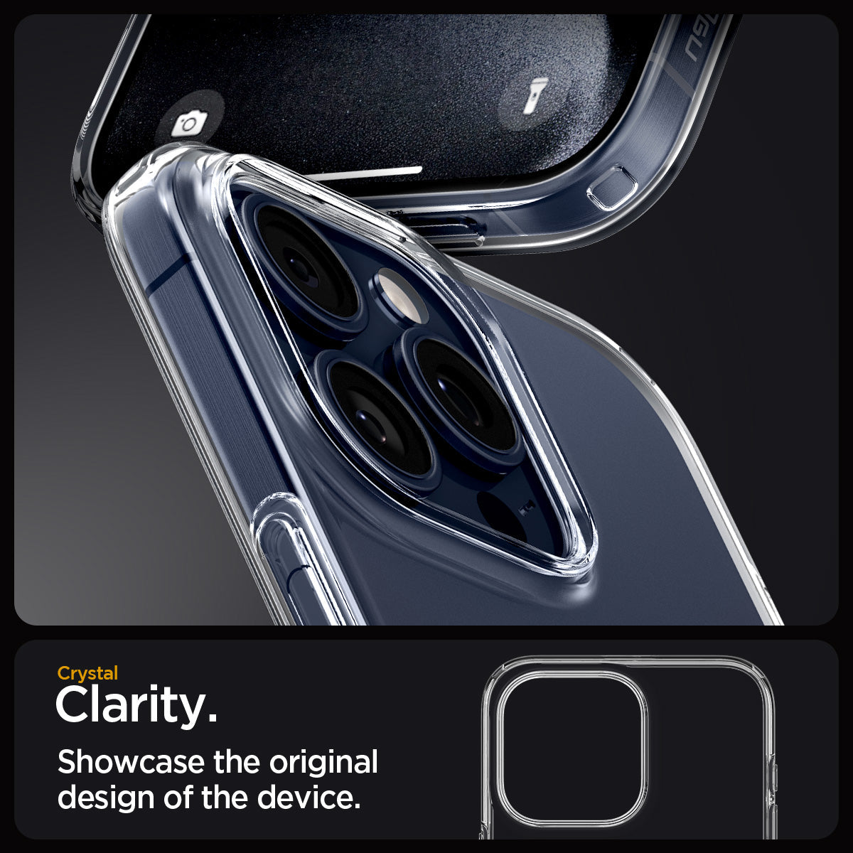 ACS06699 - iPhone 15 Pro Case Liquid Crystal in crystal clear showing the crystal clarity. Showcase the original design of the device