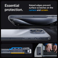 ACS06699 - iPhone 15 Pro Case Liquid Crystal in crystal clear showing the essential protection. Raised edges prevent surface scratches on the camera and screen