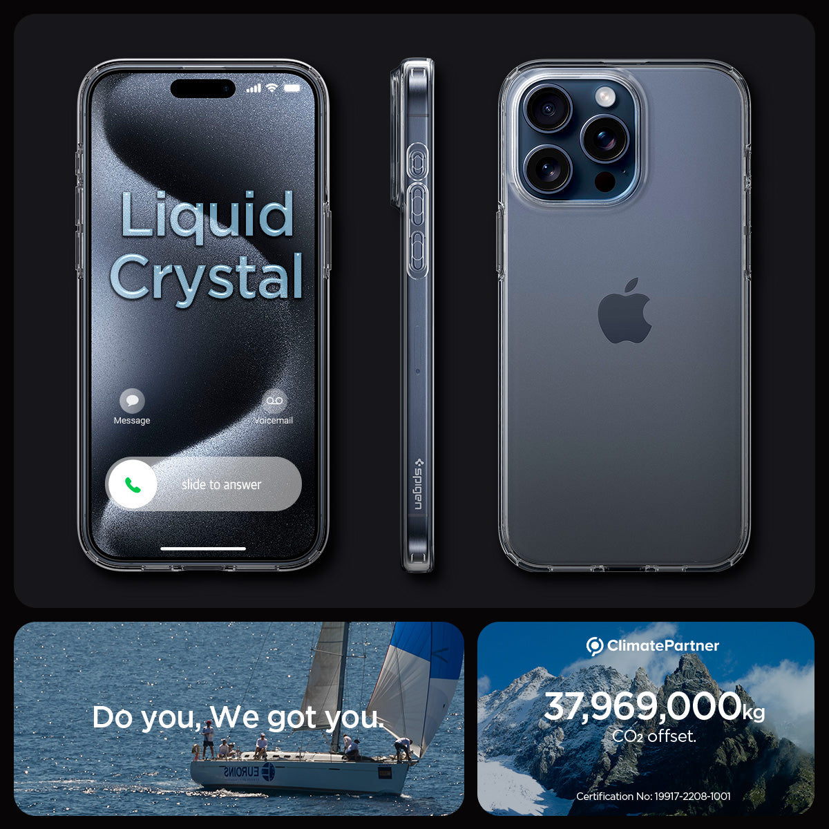 ACS06699 - iPhone 15 Pro Case Liquid Crystal in crystal clear showing the different angles