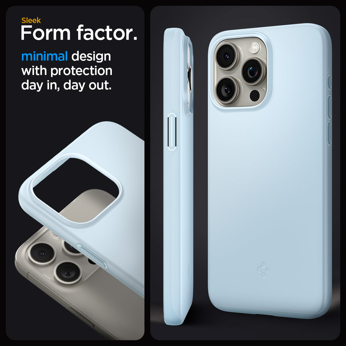 ACS06693 - iPhone 15 Pro Case Thin Fit in mute blue  sleek form factor. Minimal design with protection day in, day out.