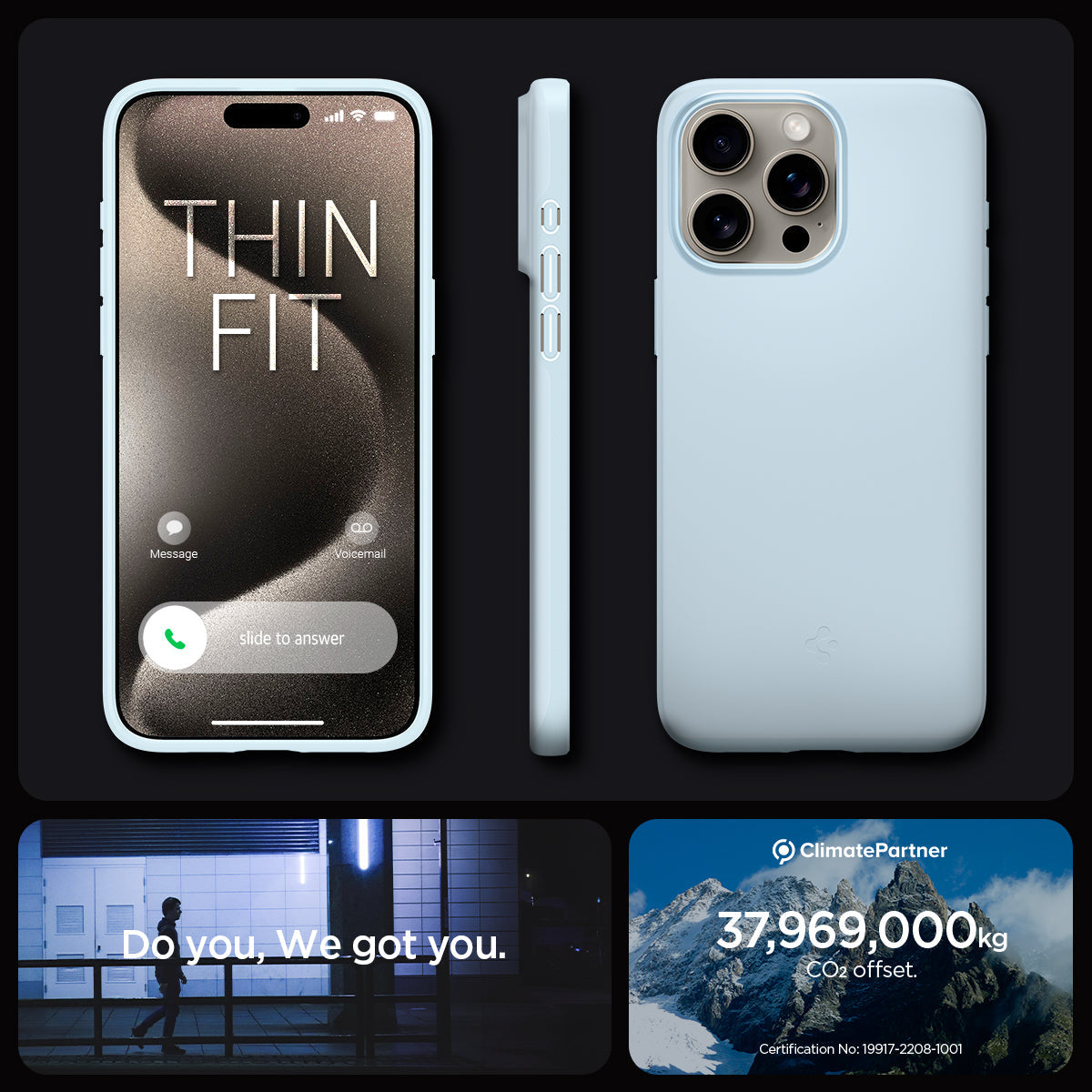 ACS06693 - iPhone 15 Pro Case Thin Fit in mute blue thin fit. do you. we got you.