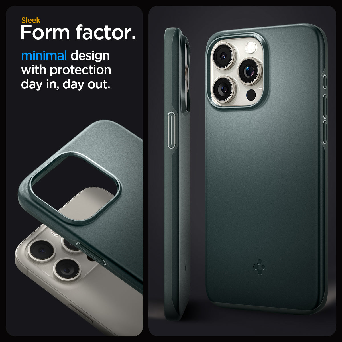 ACS06548 - iPhone 15 Pro Max Case Thin Fit in abyss green sleek form factor. Minimal design with protection day in, day out.