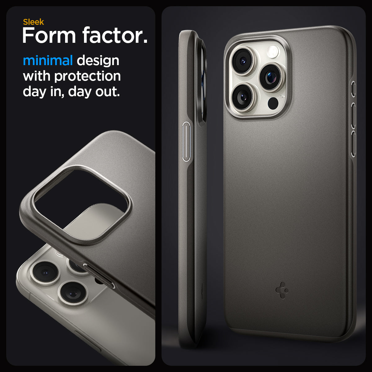 ACS06545 - iPhone 15 Pro Max Case Thin Fit in gunmetal sleek form factor. Minimal design with protection day in, day out.