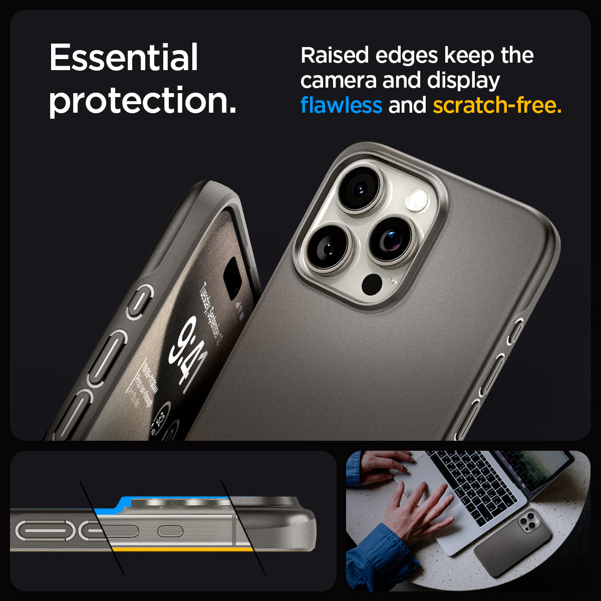 ACS06545 - iPhone 15 Pro Max Case Thin Fit in gunmetal essential protection. Raised edges keep the camera and display flawless and scratch free.