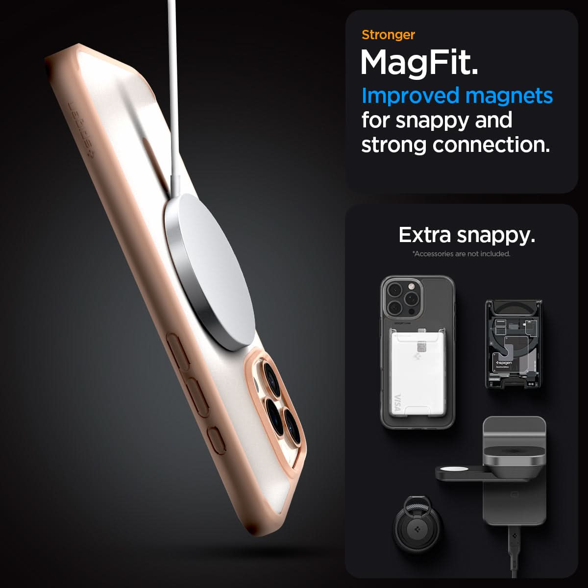 ACS08694 - iPhone 16 Pro Case Ultra Hybrid (MagFit) in Frost Rose Titanium stronger magfit. improved magnets for snappy and strong connection. Extra snappy. accessory not included.