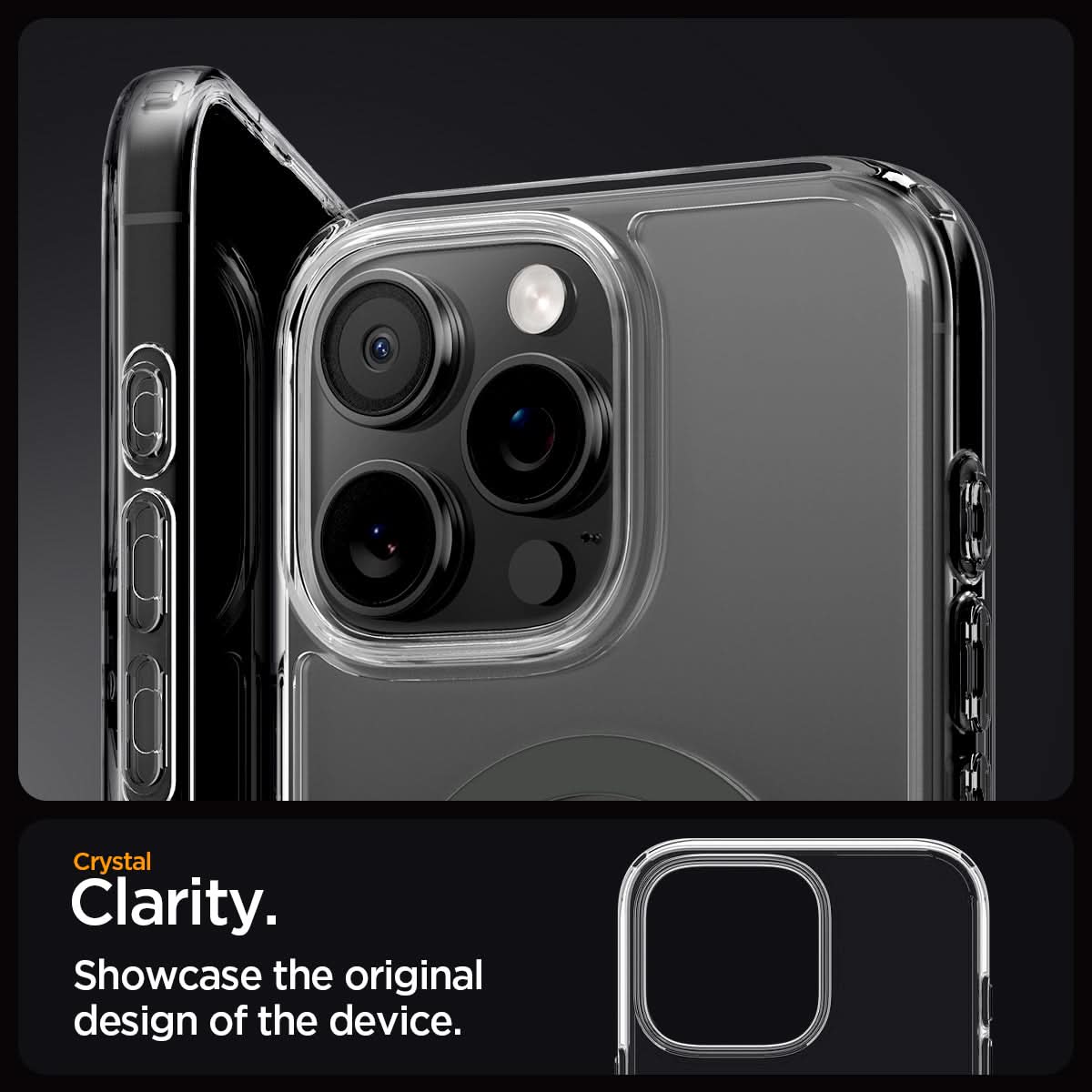 ACS07999 - iPhone 16 Pro Max Case Ultra Hybrid (MagFit) in Graphite crystal clarity. Showcase the original design of the device.