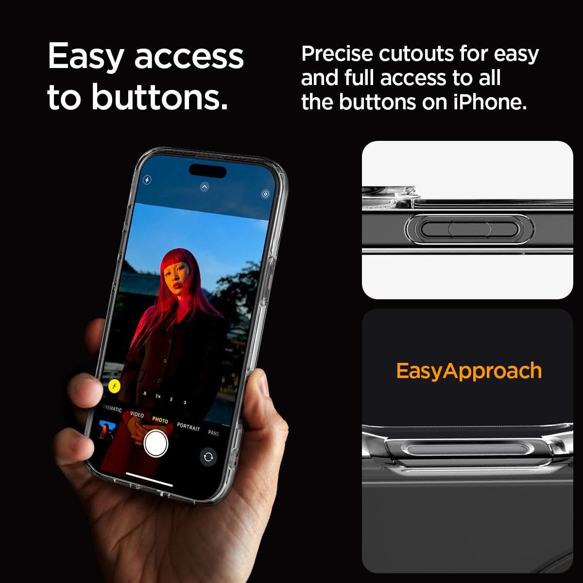 ACS07999 - iPhone 16 Pro Max Case Ultra Hybrid (MagFit) in Graphite easy access to buttons. Precise cutouts for easy and full access to all the buttons on iPhone.