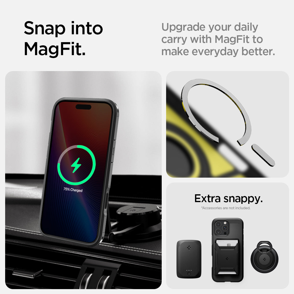 ACS08503 - iPhone 16 Pro Max Case Tough Armor T AI (MagFit + Camera Control) in Black showing the snap into MagFit, upgrade your daily carry with MagFit to make everyday better, Extra snappy