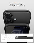 ACS09969 - iPhone 17 Thin Fit (MagFit) in Black showing total coverage. All day protection. Raised edges. guard your camera and screen from daily drops with total coverage.