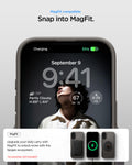 ACS09971 - iPhone 17 Thin Fit (MagFit) in Gunmetal showing magfit compatible. snap into magfit. upgrade your daily carry with magfit to unlock more with the spigen ecosystem