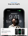 ACS09969 - iPhone 17 Thin Fit (MagFit) in Black showing magfit compatible. snap into magfit. upgrade your daily carry with magfit to unlock more with the spigen ecosystem